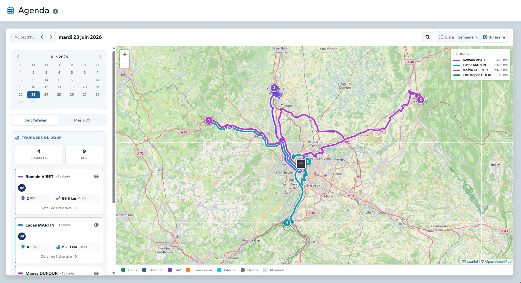 Agenda — vue Itinéraire