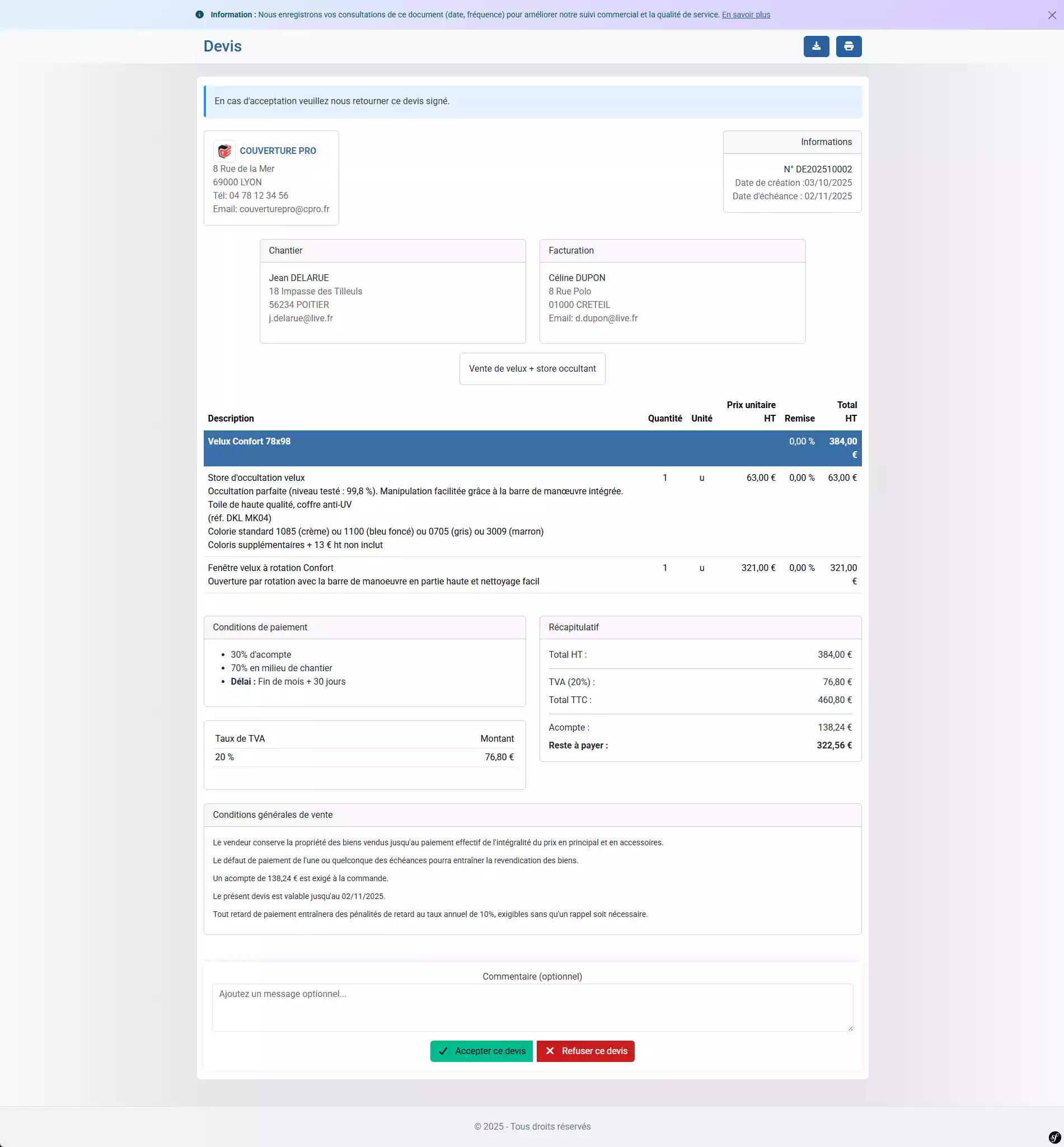 Devis portail client